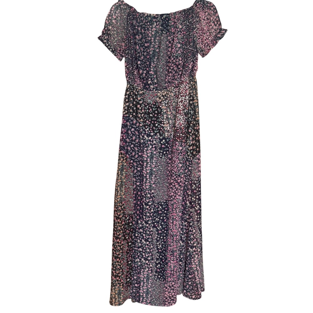 Lulus Maxi Dress Mixed Floral Patchwork M Multicolor Excellent Off Shoulder Boho
